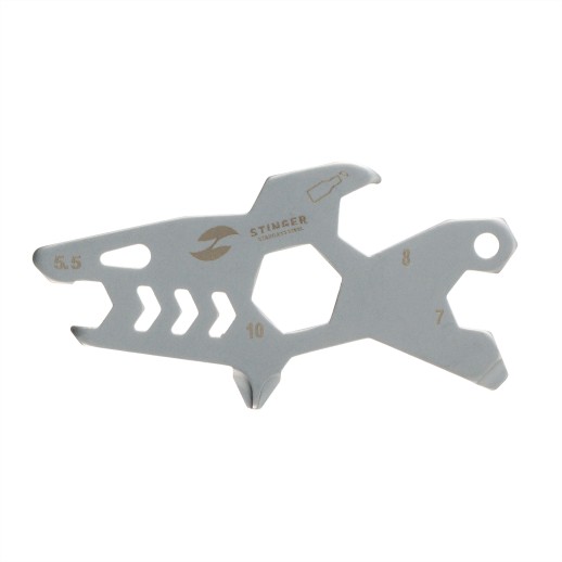 Мини-мультитул карманный Stinger, 60 x 31 мм, 5 функций, акула, нержавеющая сталь, серебристый, в блистере с нанесением логотипа с нанесением логотипа