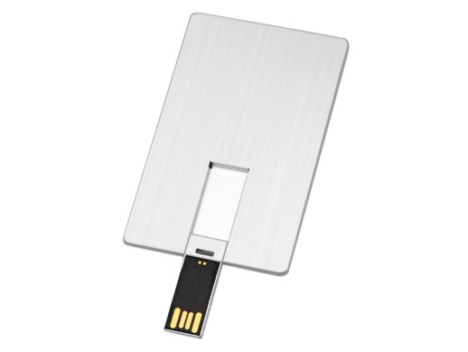 Флеш-карта USB 2.0 64 Gb в виде металлической карты Card Metal, серебристый с нанесением логотипа с нанесением логотипа