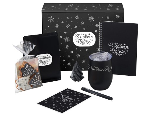Подарочный набор c термокружкой, блокнотом, ручкой и свечкой, черный