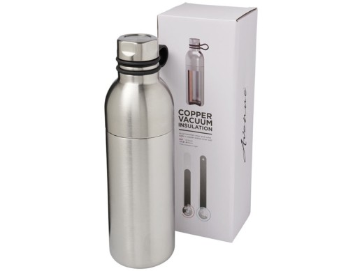 Медная спортивная бутылка с вакуумной изоляцией Koln объемом 590 мл, серебристый с нанесением логотипа с нанесением логотипа