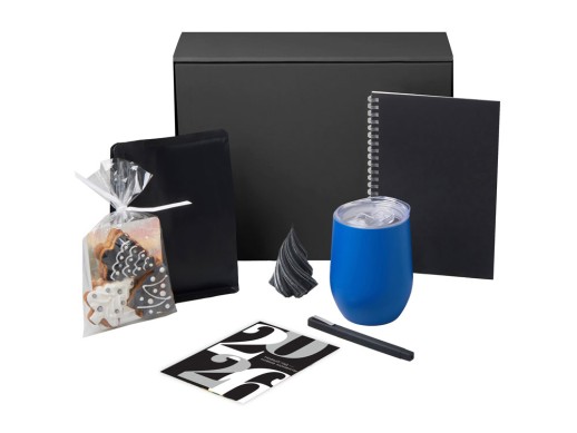 Подарочный набор c термокружкой, блокнотом, ручкой и свечкой, синий