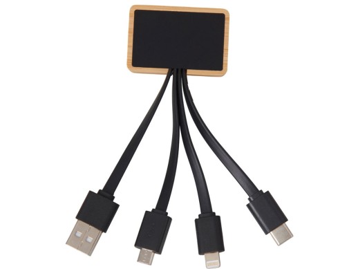 Кабель 3-в-1 с подсветкой лого Reedia S6, бамбук, черный