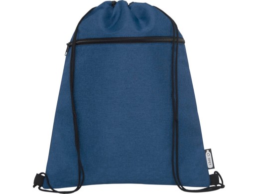Рюкзак со шнурком Ross из переработанного ПЭТ, heather navy с нанесением логотипа с нанесением логотипа