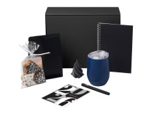 Подарочный набор c термокружкой, блокнотом, ручкой и свечкой, темно - синий