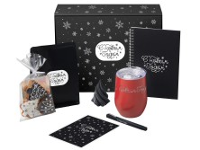 Подарочный набор c термокружкой, блокнотом, ручкой и свечкой, красный