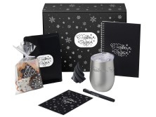 Подарочный набор c термокружкой, блокнотом, ручкой и свечкой, серебристый
