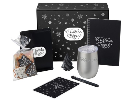 Подарочный набор c термокружкой, блокнотом, ручкой и свечкой, серебристый