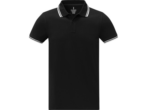 Amarago Мужское поло с коротким рукавом и контрастной отделкой, черный с нанесением логотипа с нанесением логотипа