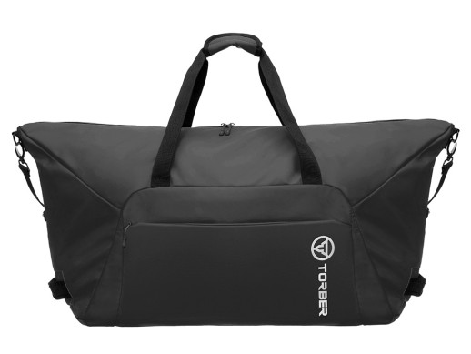 Сумка дорожная TORBER РИТМ, чёрная, полиэстер 900D с PU покрытием, 65 х 37 х 34 см с нанесением логотипа с нанесением логотипа
