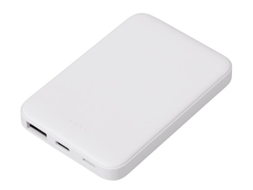 Внешний аккумулятор Simp, 5000 мАч, белый с нанесением логотипа с нанесением логотипа