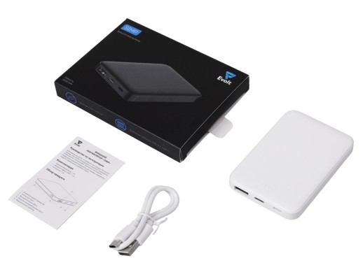 Внешний аккумулятор Simp, 5000 мАч, белый с нанесением логотипа с нанесением логотипа