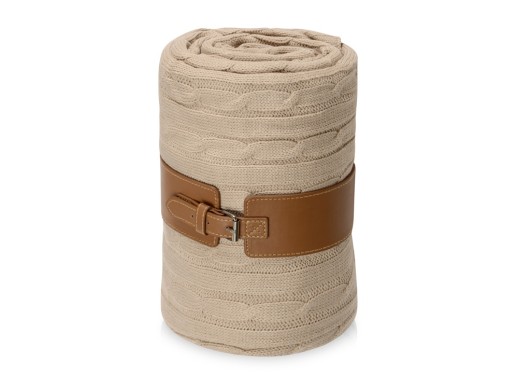 Плед акриловый Braid NEW, бежевый с нанесением логотипа с нанесением логотипа