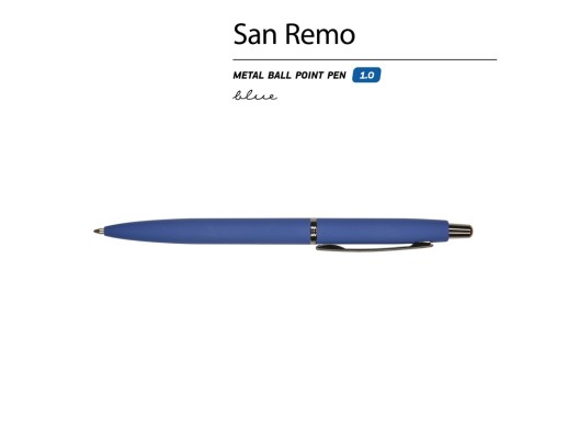Ручка металлическая шариковая San Remo, софт-тач, 1.0 мм, синий