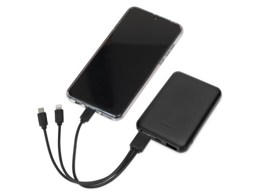 Портативное зарядное устройствоGrind, 5000 mAh, черный с нанесением логотипа с нанесением логотипа
