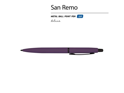 Ручка металлическая шариковая San Remo, софт-тач, 1.0 мм, фиолетовый