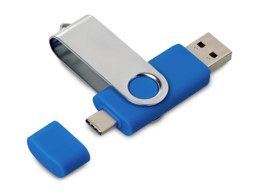 USB3.0/USB Type-C флешка на 16 Гб Квебек C, синий с нанесением логотипа с нанесением логотипа