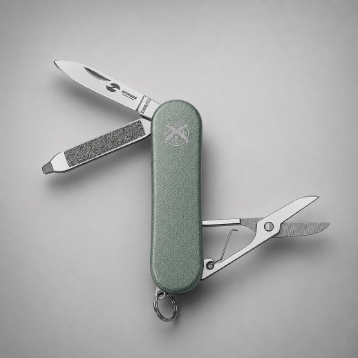 Нож перочинный Stinger, 62 мм, 4 функции, материал рукояти алюминий (зеленый), в картонной коробке с нанесением логотипа с нанесением логотипа