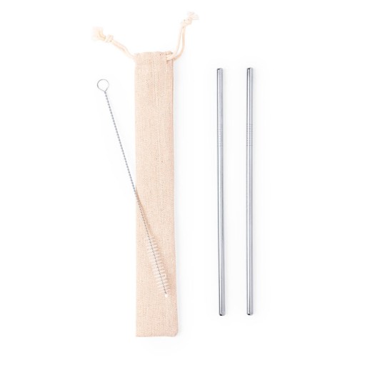 Коктейльные трубочки (2 шт.) с ершиком в чехле KALUX, 3,5х24,5см, нержавеющая сталь, хлопок   346282