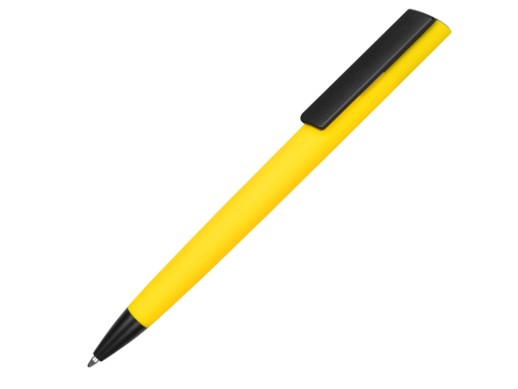 Ручка пластиковая soft-touch шариковая Taper, желтый/черный с нанесением логотипа с нанесением логотипа