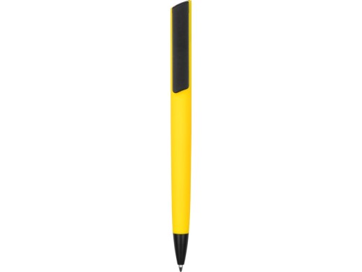 Ручка пластиковая soft-touch шариковая Taper, желтый/черный с нанесением логотипа с нанесением логотипа