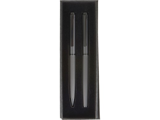 Набор из шариковой ручки и ручки-роллера с анодированным зеркальным слоем в подарочной коробке Monarch Black, черный