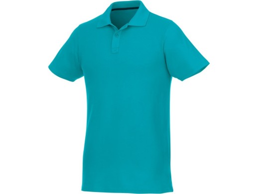 Мужское поло Helios с коротким рукавом, аква с нанесением логотипа с нанесением логотипа