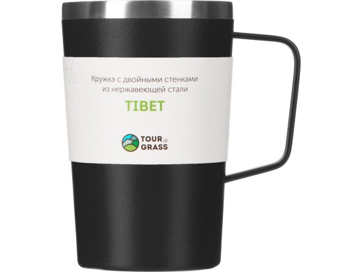Стальная кружка с двойными стенками и порошковым покрытием Tibet, черный с нанесением логотипа с нанесением логотипа