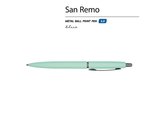 Ручка металлическая шариковая San Remo, софт-тач, 1.0 мм, мятный