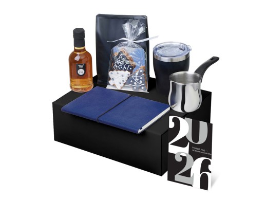 Подарочный набор с туркой, кофе и термокружкой, синий