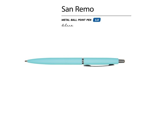 Ручка металлическая шариковая San Remo, софт-тач, 1.0 мм, голубой