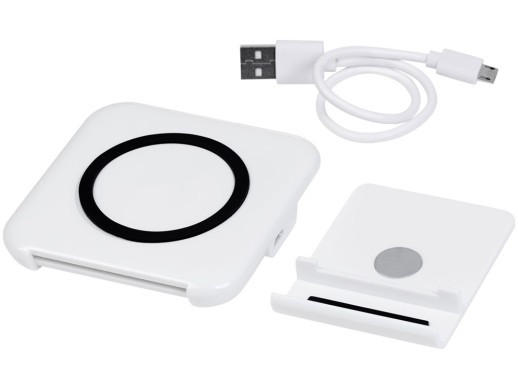 Беспроводная зарядка-подставка для смартфона Catena, белый с нанесением логотипа с нанесением логотипа