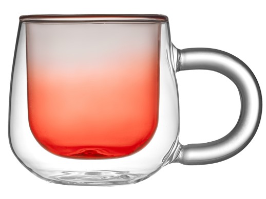 Кружка с двойными стенками с широкой ручкой и градиентным покрытием Fog, красный с нанесением логотипа с нанесением логотипа