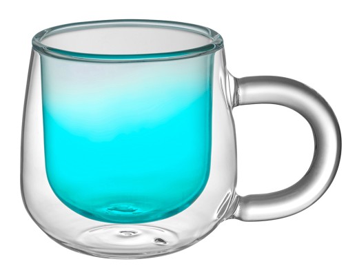Кружка с двойными стенками с широкой ручкой и градиентным покрытием Fog, бирюзовый