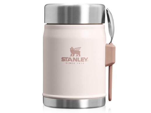 Банка для еды объемом 400 мл с ложкой-вилкой Stanley Legendary - Light pink с нанесением логотипа с нанесением логотипа