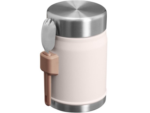 Банка для еды объемом 400 мл с ложкой-вилкой Stanley Legendary - Light pink с нанесением логотипа с нанесением логотипа