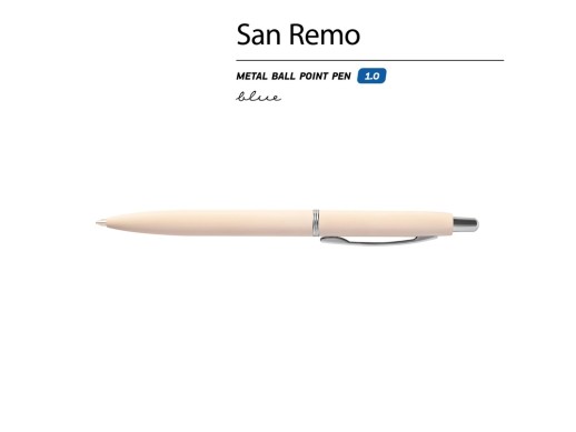 Ручка металлическая шариковая San Remo, софт-тач, 1.0 мм, пудровый с нанесением логотипа с нанесением логотипа