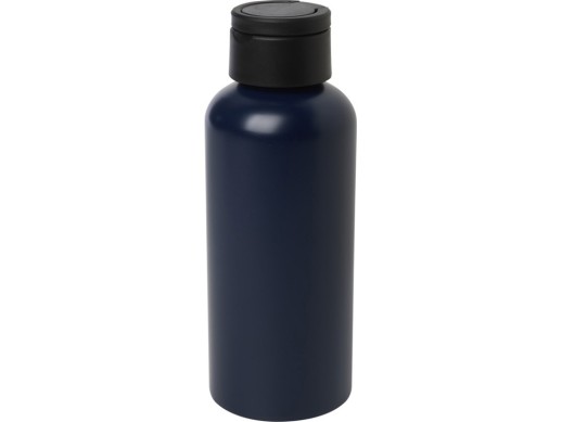 Trinity бутылка для воды из переработанного алюминия, сертифицированного согласно RCS, объемом 600 мл, с крышкой из переработ - Navy с нанесением логотипа с нанесением логотипа
