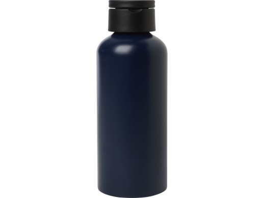 Trinity бутылка для воды из переработанного алюминия, сертифицированного согласно RCS, объемом 600 мл, с крышкой из переработ - Navy с нанесением логотипа с нанесением логотипа