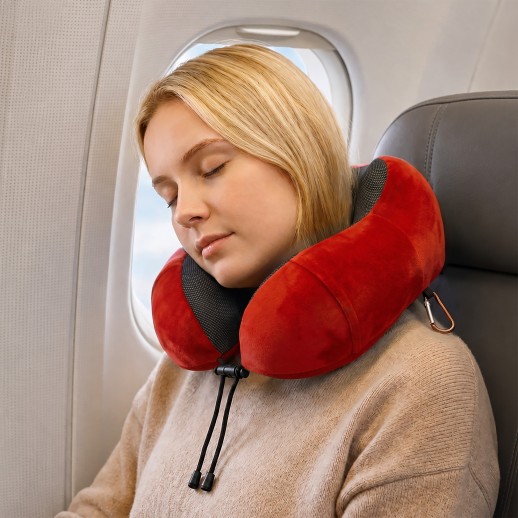 Подушка Dream с эффектом памяти, с кармашком, красный с нанесением логотипа с нанесением логотипа