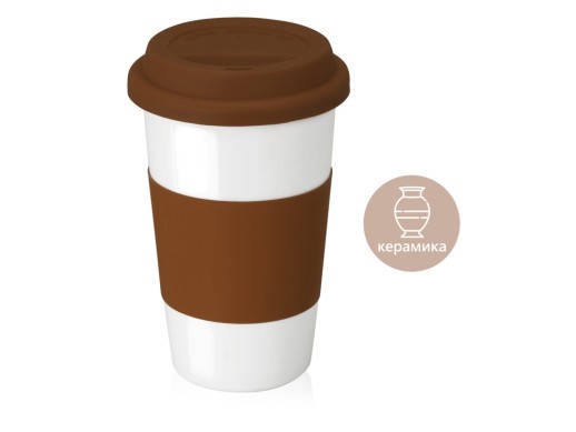 Кружка с силиконовой крышкой и манжетой Нью-Йорк 300мл, коричневый с нанесением логотипа с нанесением логотипа