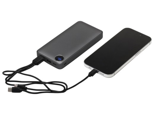 Внешний аккумулятор с дисплеем Mild, 10 000 mAh, темно-серый с логотипом с логотипом