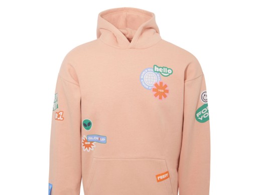 Толстовка с капюшоном оверсайз Berlin унисекс, лососевый, ДТФ, бренд тайп и лейбл с нанесением логотипа с нанесением логотипа