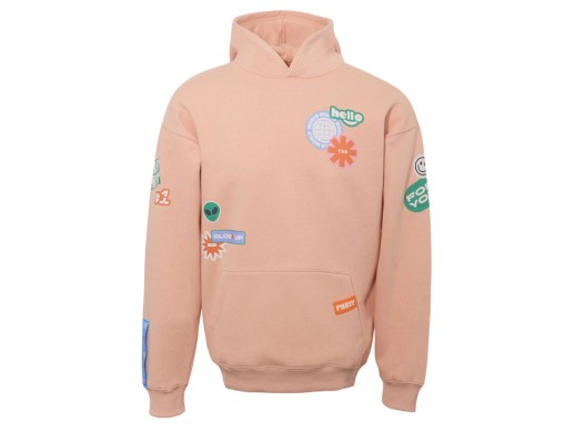 Толстовка с капюшоном оверсайз Berlin унисекс, лососевый, ДТФ, бренд тайп и лейбл с нанесением логотипа с нанесением логотипа