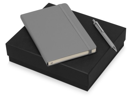 Подарочный набор Moleskine Hemingway с блокнотом А5 и ручкой, серый с нанесением логотипа с нанесением логотипа