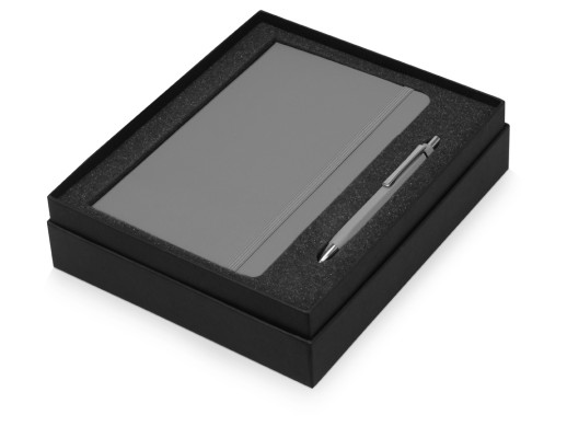 Подарочный набор Moleskine Hemingway с блокнотом А5 и ручкой, серый с нанесением логотипа с нанесением логотипа