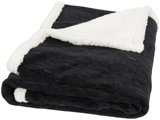 Плед из шерпы Sam, черный с нанесением логотипа с нанесением логотипа