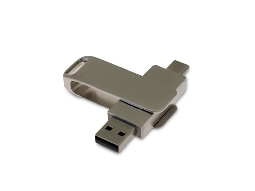 USB 3.0- флешка на 32 Гб поворотный механизм 2 в 1, c дополнительным разъемом Type-C с одноцветным металлическим клипом, серый с нанесением логотипа с нанесением логотипа
