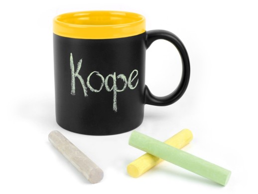 Кружка с покрытием для рисования мелом Да Винчи, черный/желтый с нанесением логотипа с нанесением логотипа