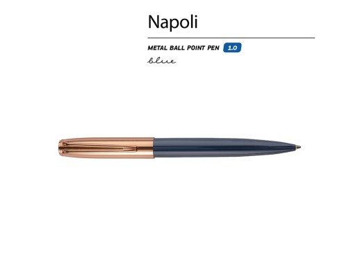 Ручка металлическая шариковая Napoli, синий/розовое золото с нанесением логотипа с нанесением логотипа