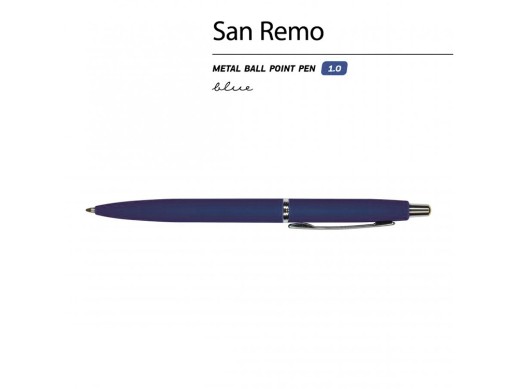 Ручка металлическая шариковая San Remo, 1,0мм, синие чернила, ярко-синий с нанесением логотипа с нанесением логотипа